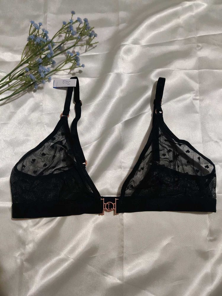 Size- 34B-36B Sheer Black Heart Print Bra