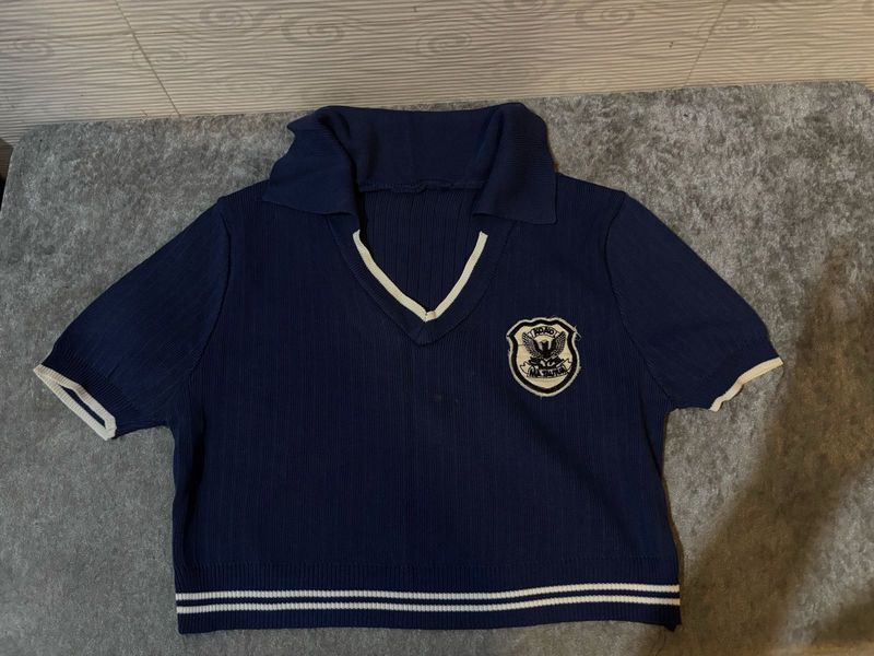 Vintage Navy Blue Collared Top