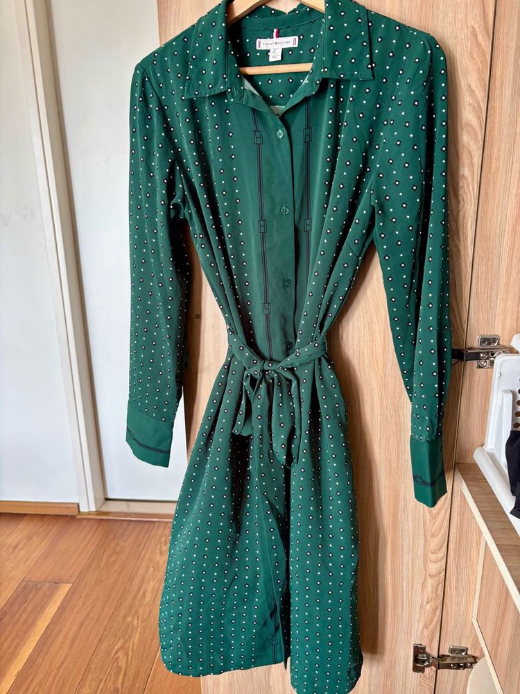 Chic Green Polka Dot Shirt Dress