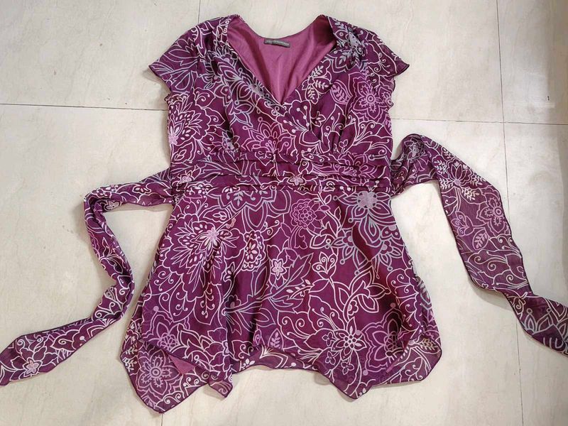 Chic Purple Floral Print Tunic Top
