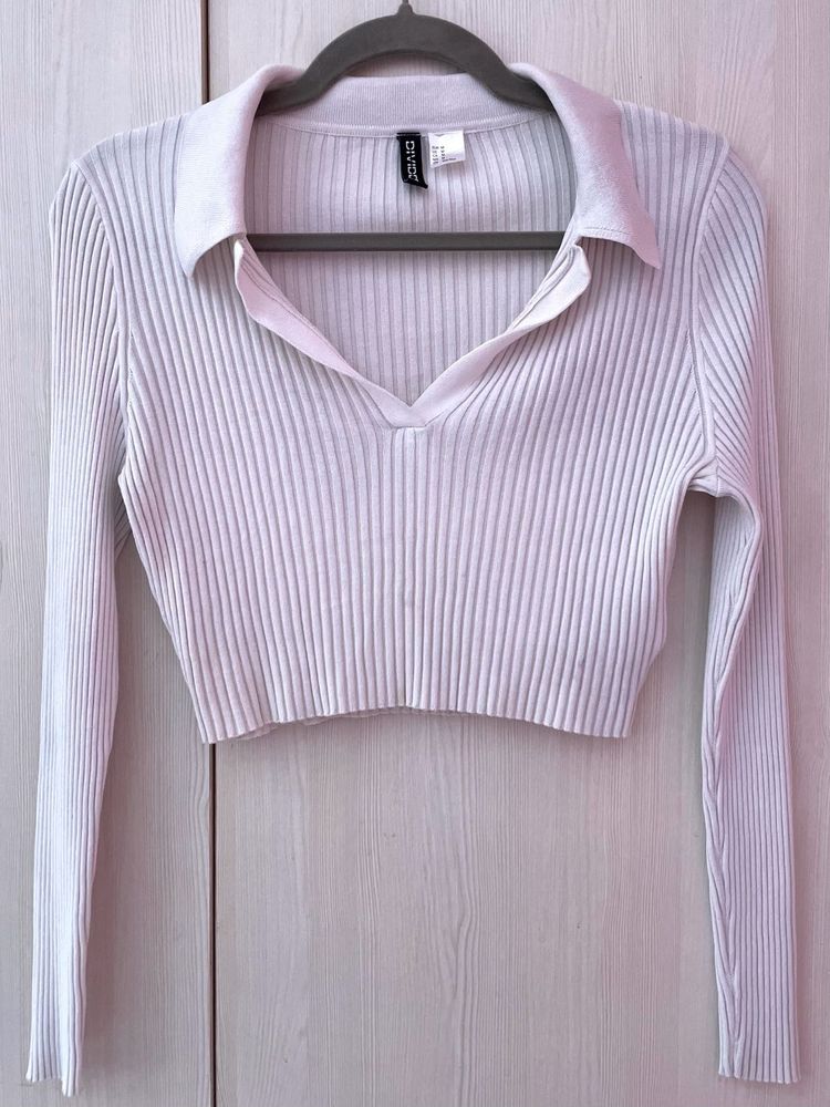 H&amp;M Ribbed Polo Long Sleeve Crop Top