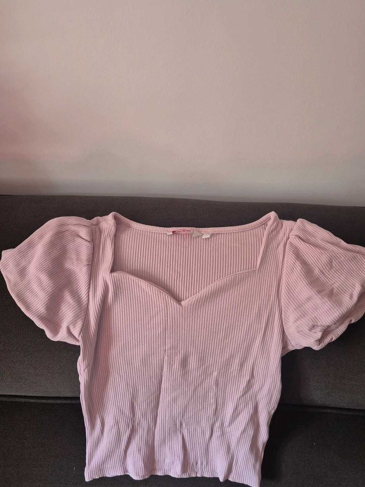 Chic Puff Sleeve Ribbed Top