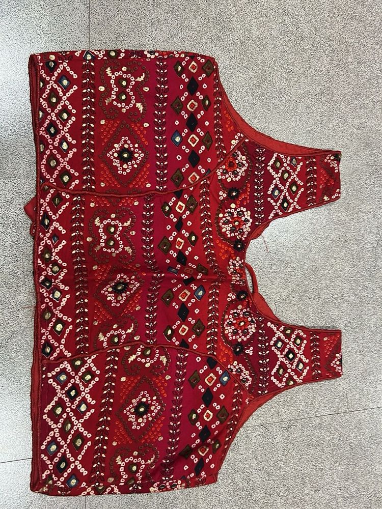 Red Ethnic Blouse with Bandhani Print