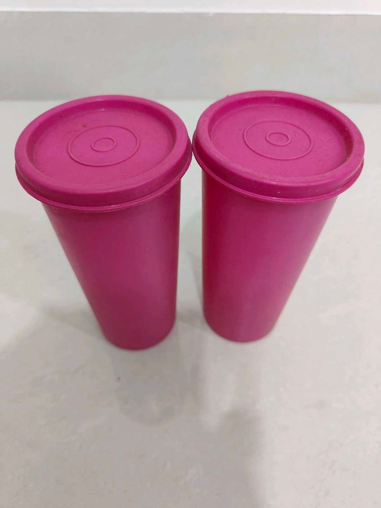 1 Set of 2 pieces Pink Plastic Tumblers with Lids