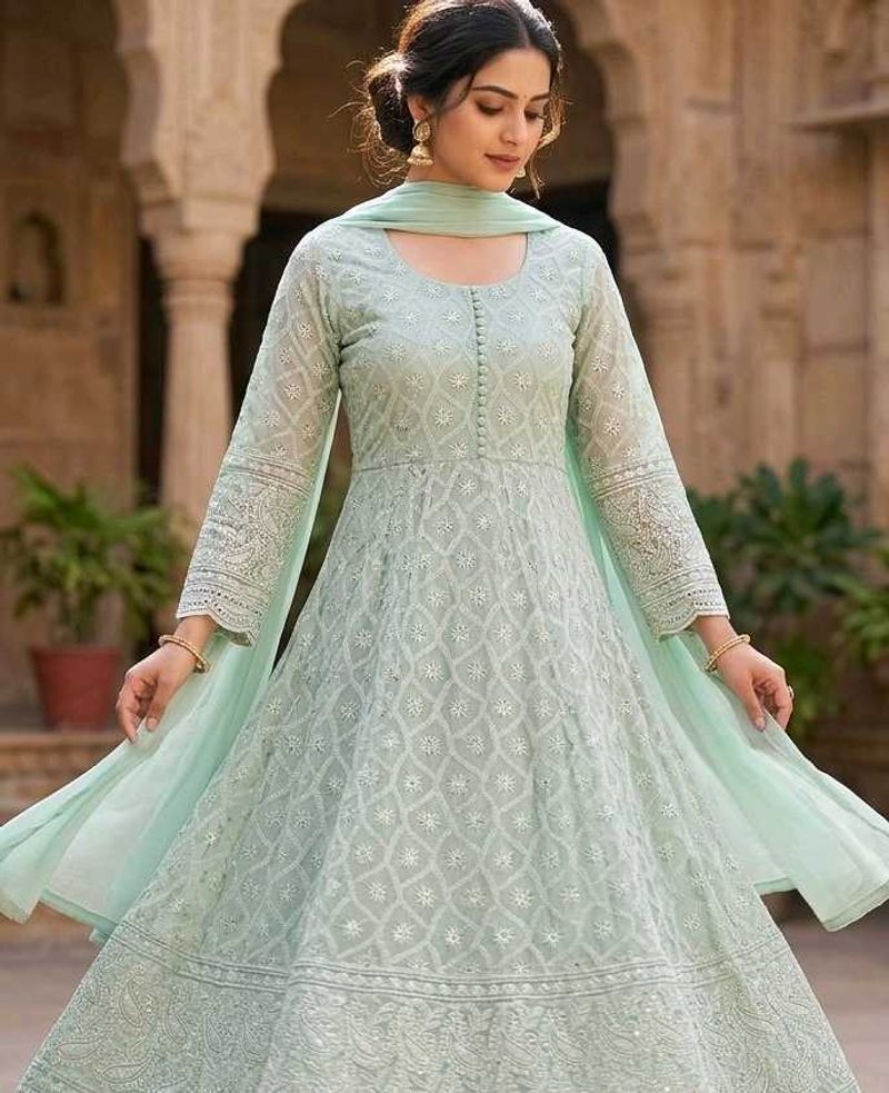 Pastel Chikankari Frock Suit