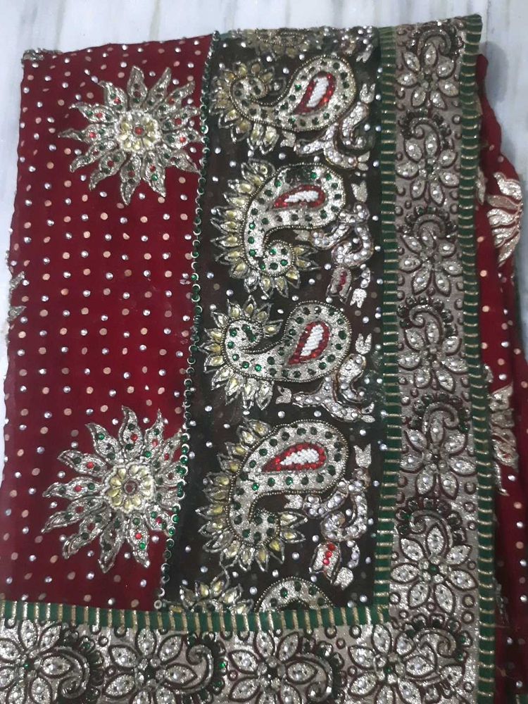Embroidered Maroon Sari