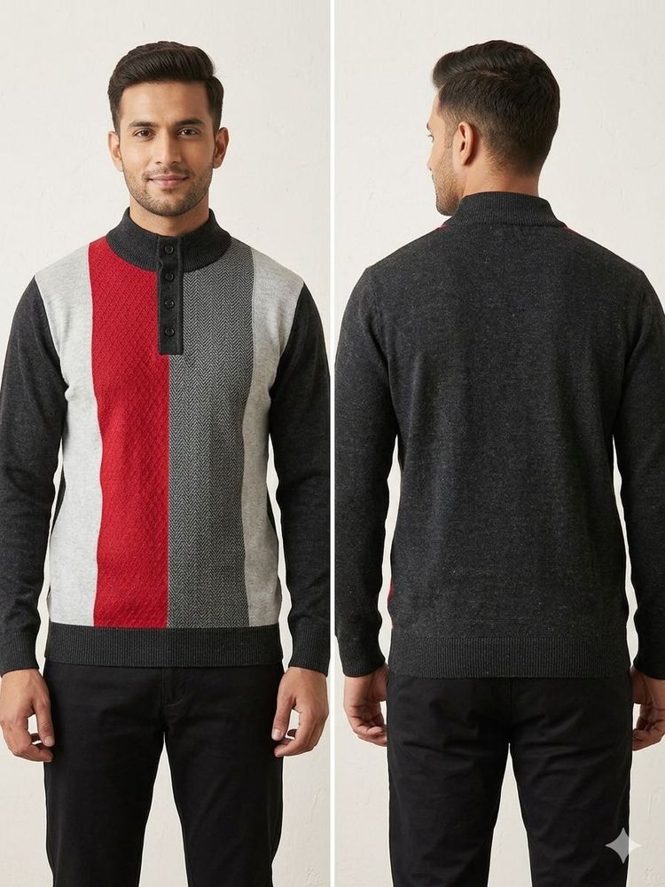 Men's Colorblock Mock Neck Sweater