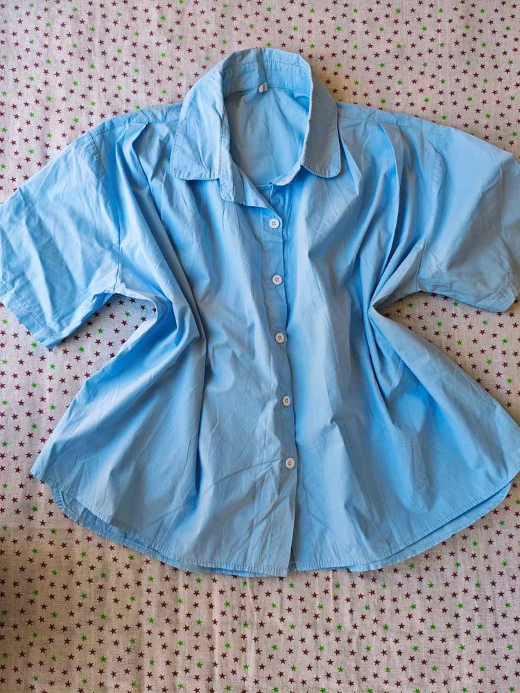 Light Blue Oversized Button-Up Shirt