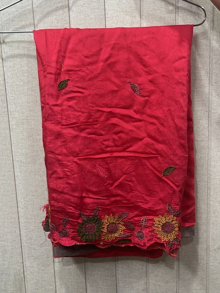 Red Embroidered Dupatta with cutwork
