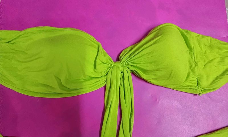 Hot Lime Green Strapless Bikini To