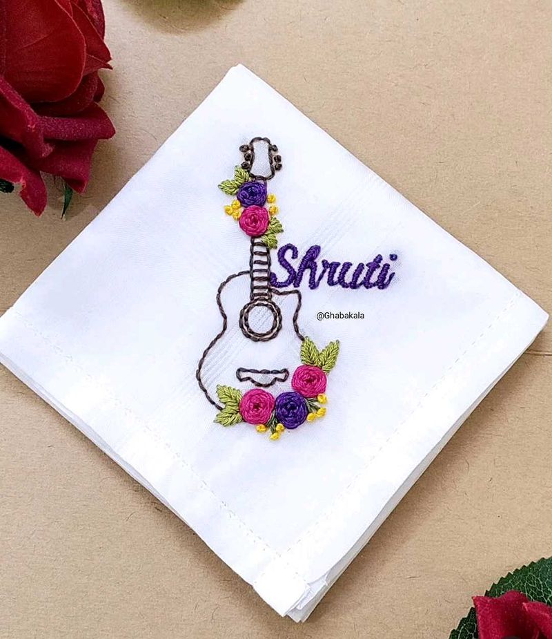 Hand Embroidered Guitar Hanky