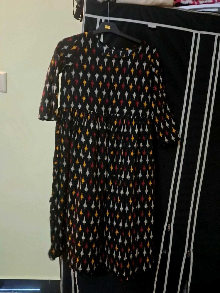 pure cotton ikkat black 3/4 length frock