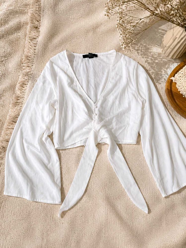 White Tie-Front Crop Top