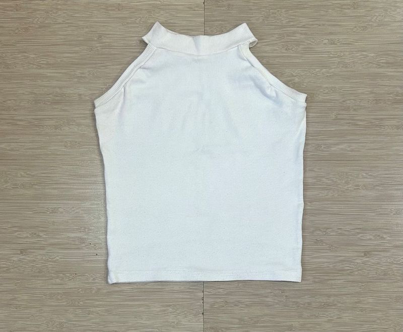 White Halter Neck Tank Top