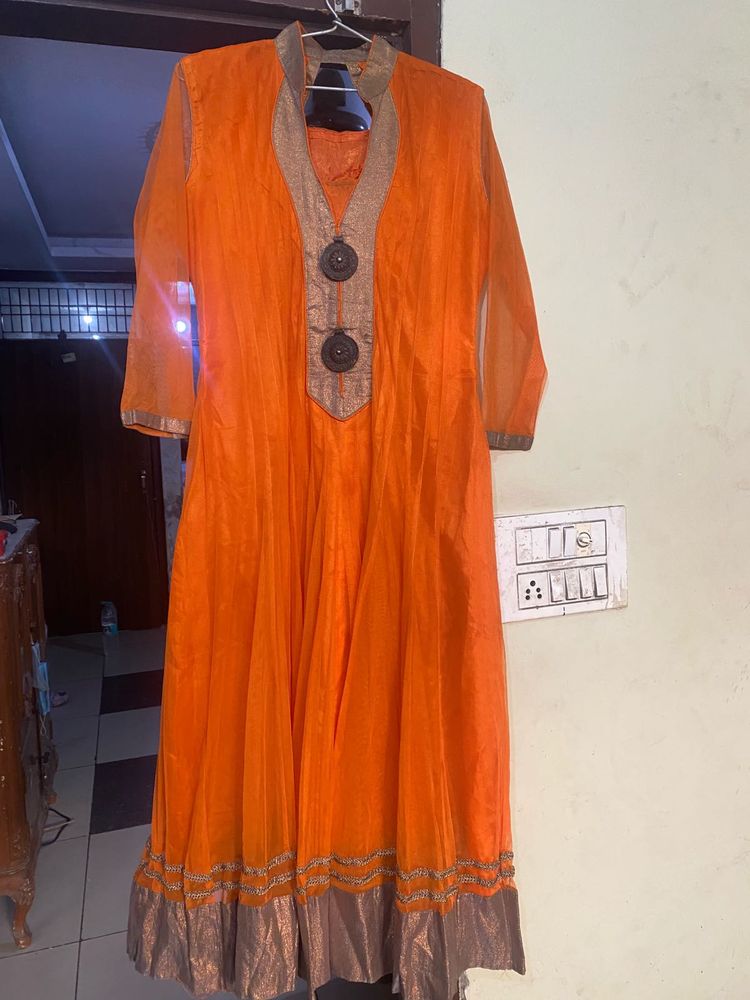 Vibrant Orange Anarkali Kurta Suit