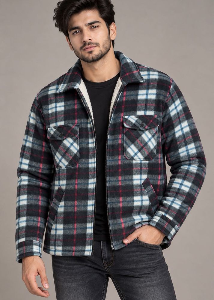 Man's Cozy Plaid Fleece Jacket