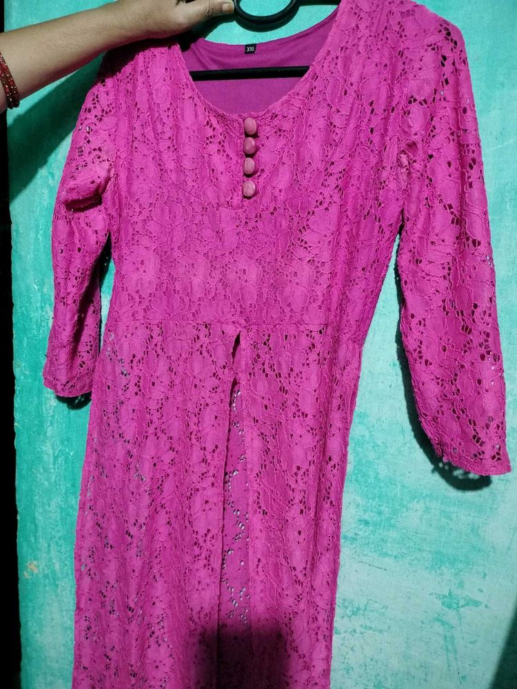 Elegant Pink Lace Kurta Set
