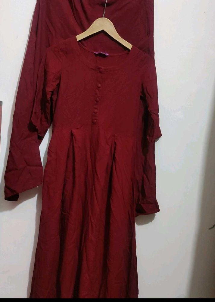 Maroon Anarkali Kurti Plazo Set For 30 Bust