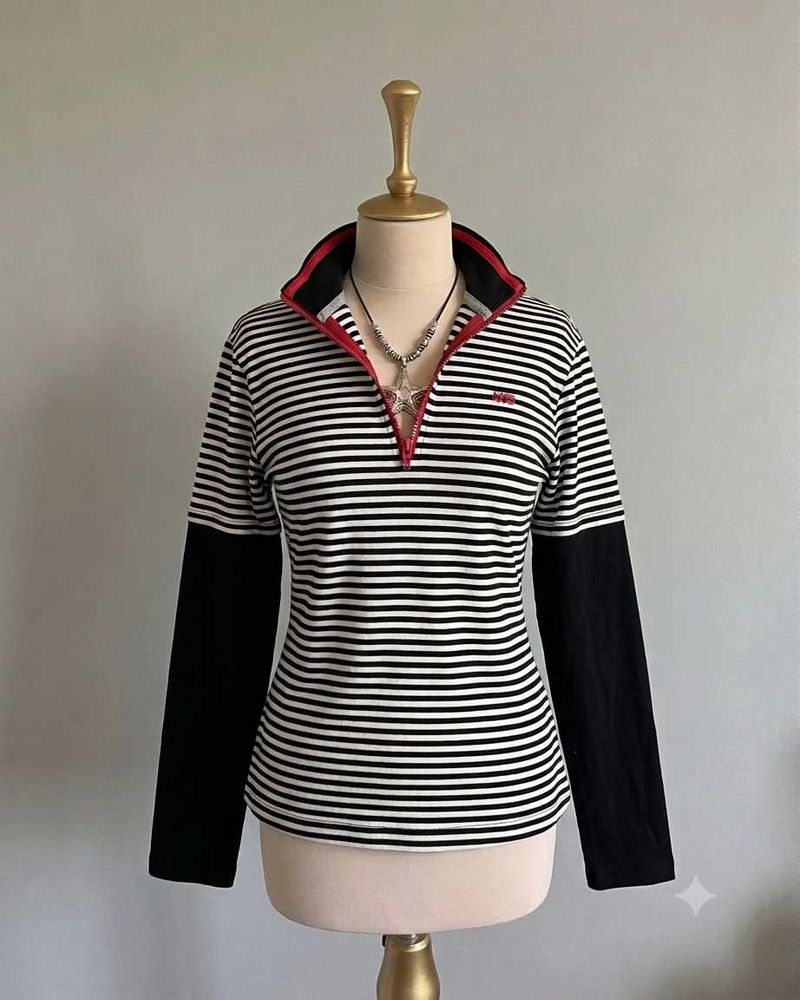 Striped Quarter Zip Long Sleeve