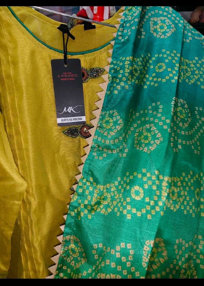 Stunning Yellow Kurta with Emerald Dupatta