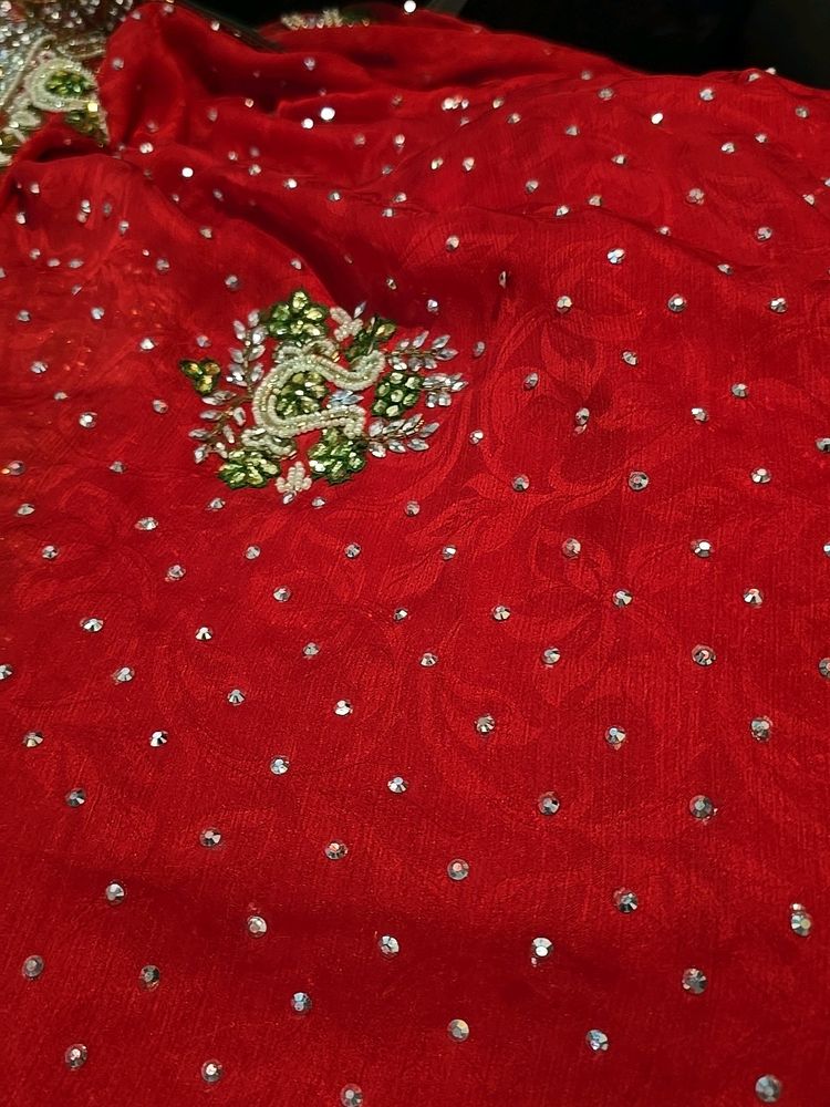 Red Embellished Sari
