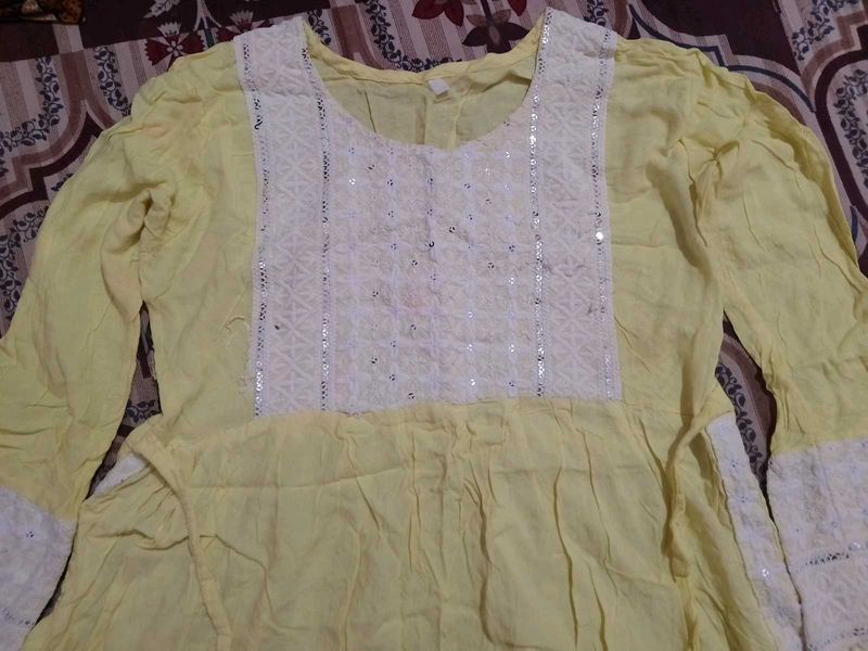 Yellow Kurta with Sequins and Lace