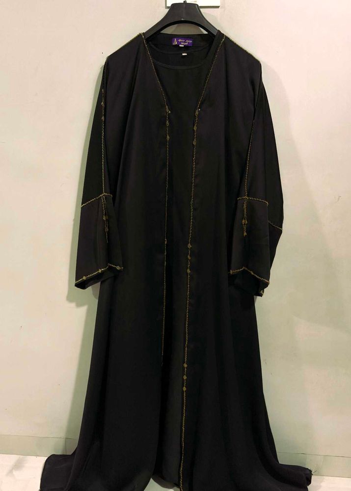 Elegant Black Abaya with Gold Hand Work
