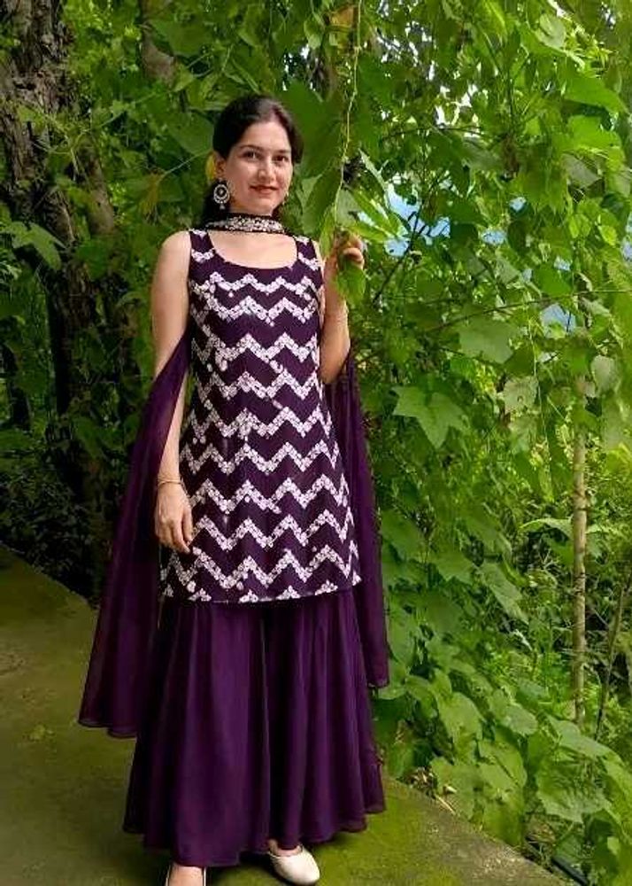Elegant Purple Sharara Set with Fancy duptta
