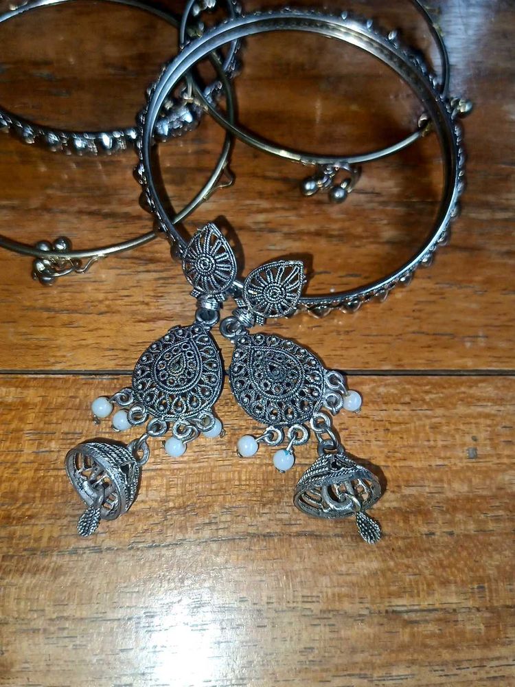 Traditional Oxidized Silver  Jhumka Set✨