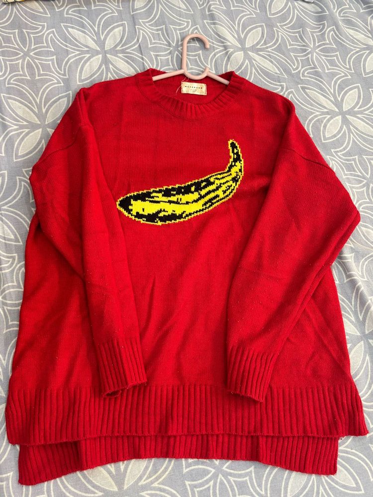 Red Banana Print Sweater