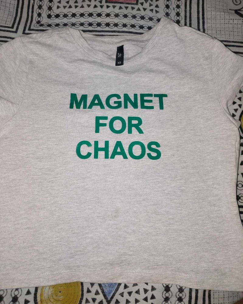 Grey 'Magnet For Chaos' Graphic Tee