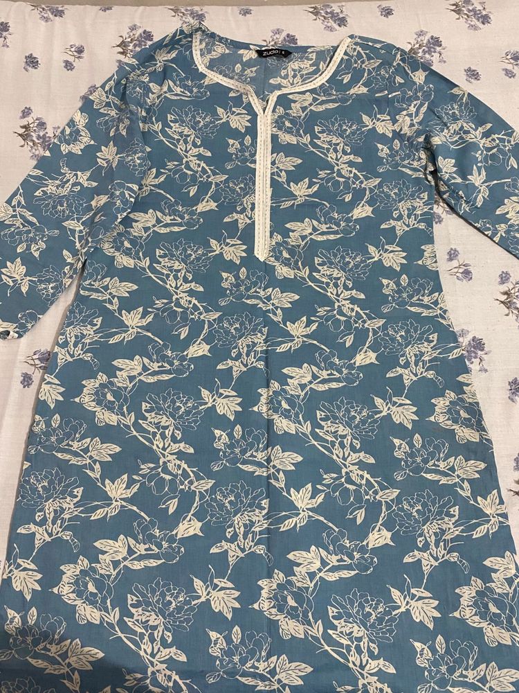 Stylish Blue Floral Print Kurta