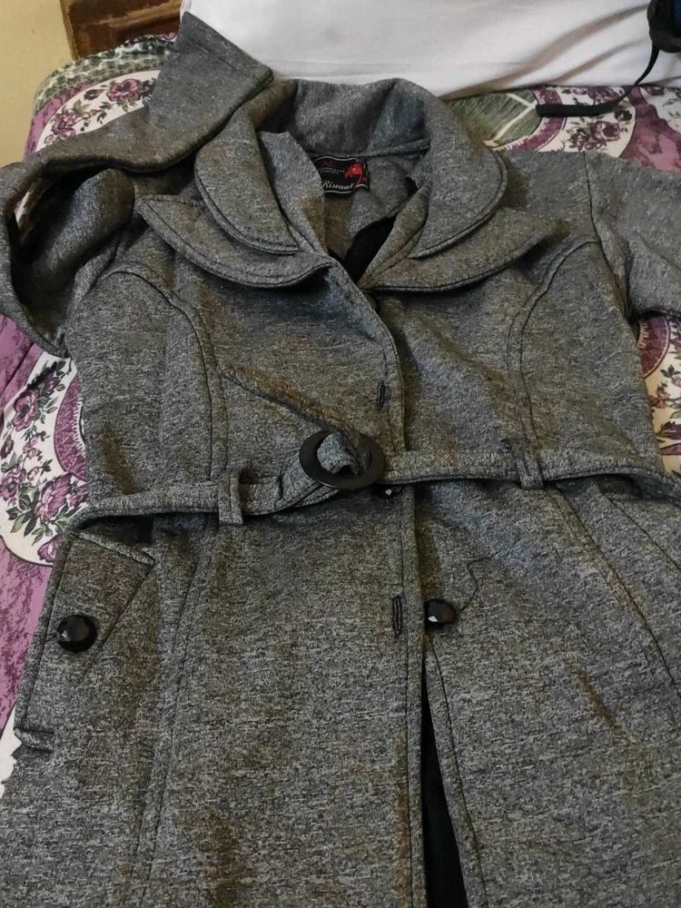 Chic Grey Belted Coat