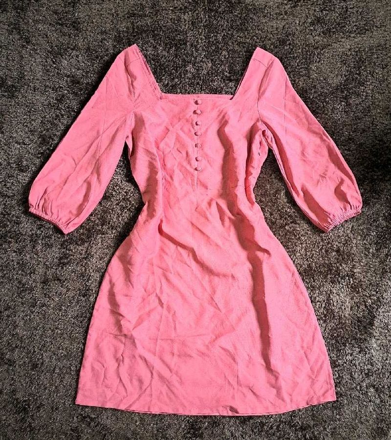 Sale !Pink Square Neck Mini Dress