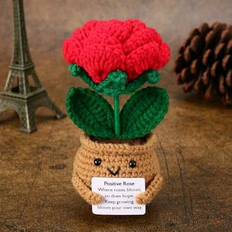 Handmade Crochet "Positive Rose" Plant Decor