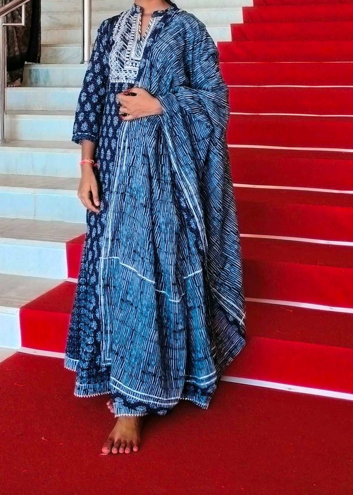 Blue Printed Kurta with Dupatta