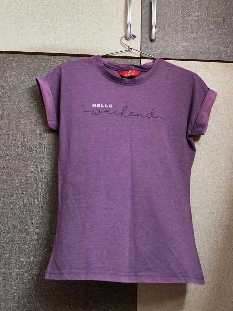 Purple "Hello Weekend" T-Shirt