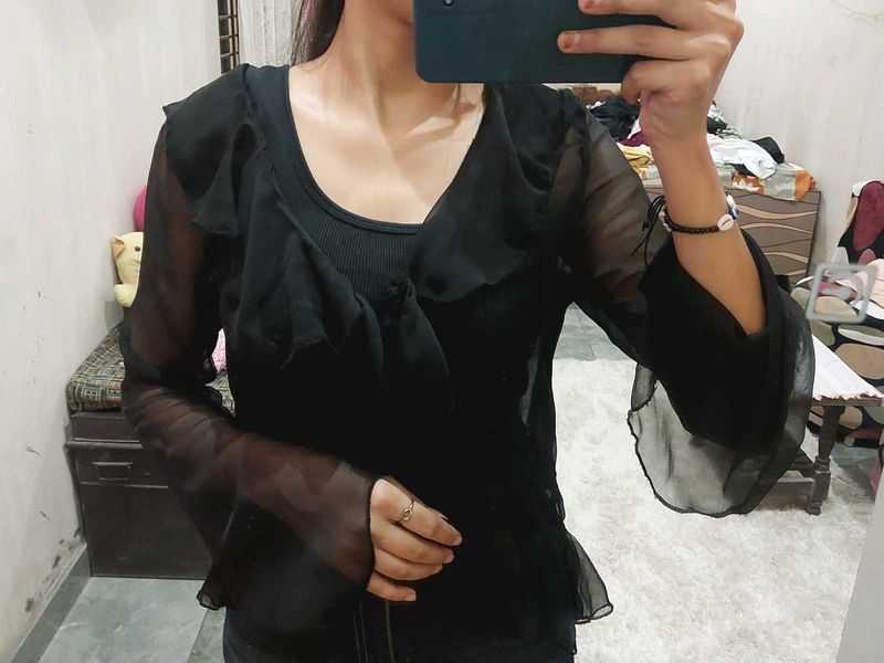 Sheer Black Ruffle shurg