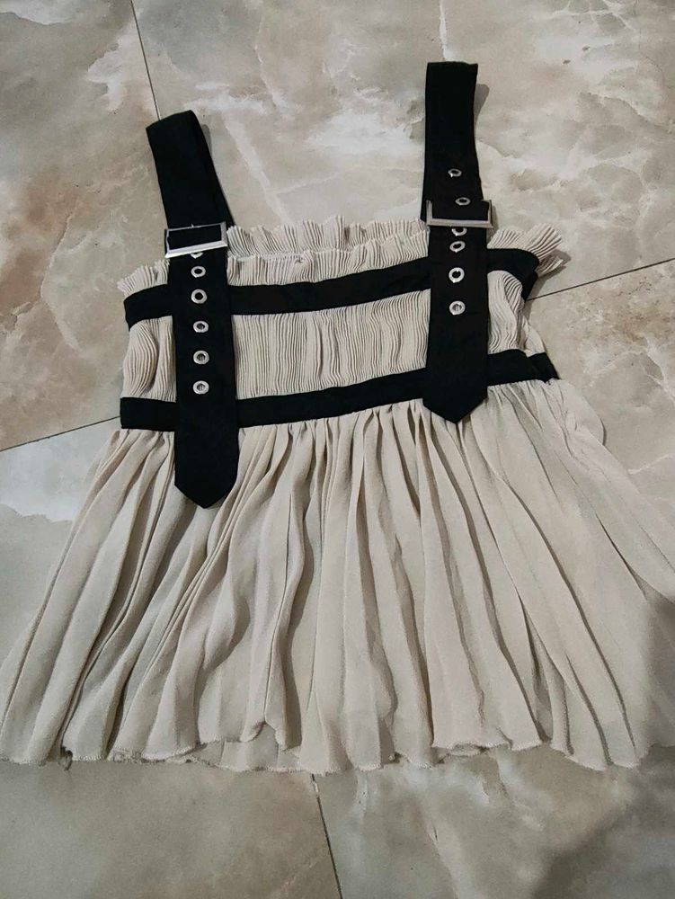 Pleated Buckled Strap Dress