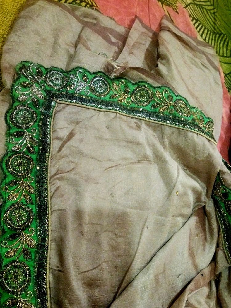 Creame Color And Green Saree