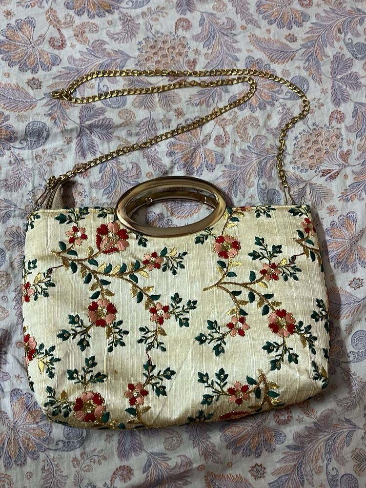 Embroidered Clutch with Chain