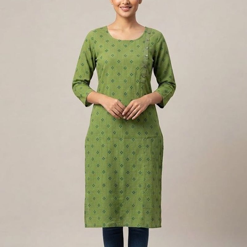 Green Printed Kurta