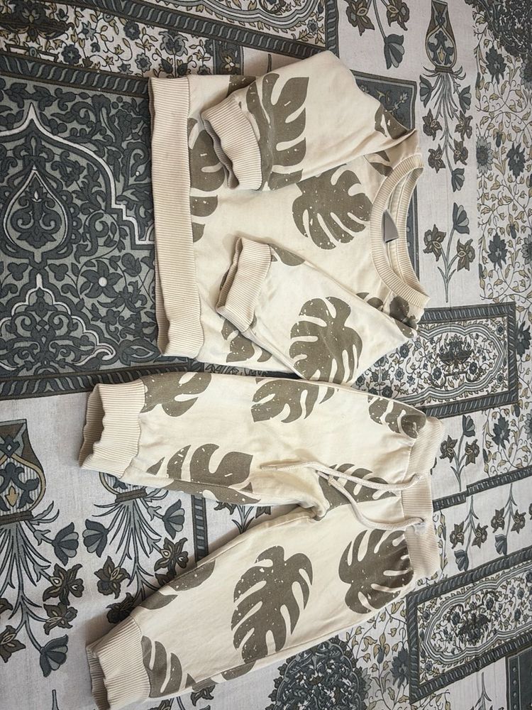 Cute Leaf Print Sweatshirt and Pants Set