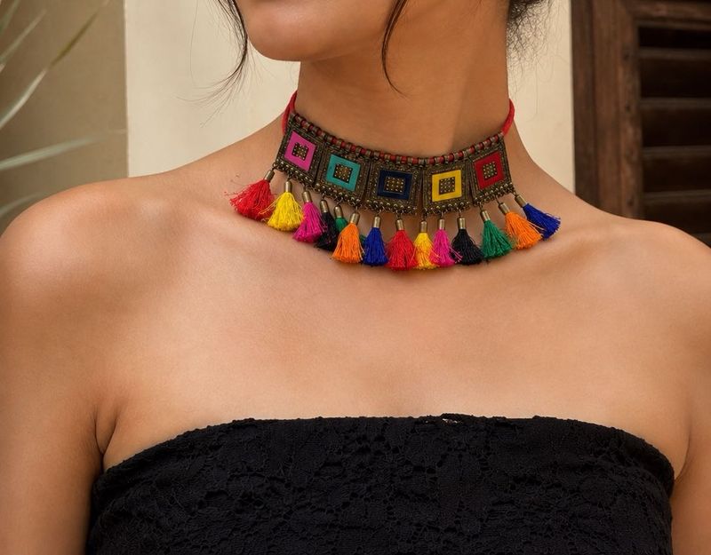Boho Multicolor Tassel Choker Necklace