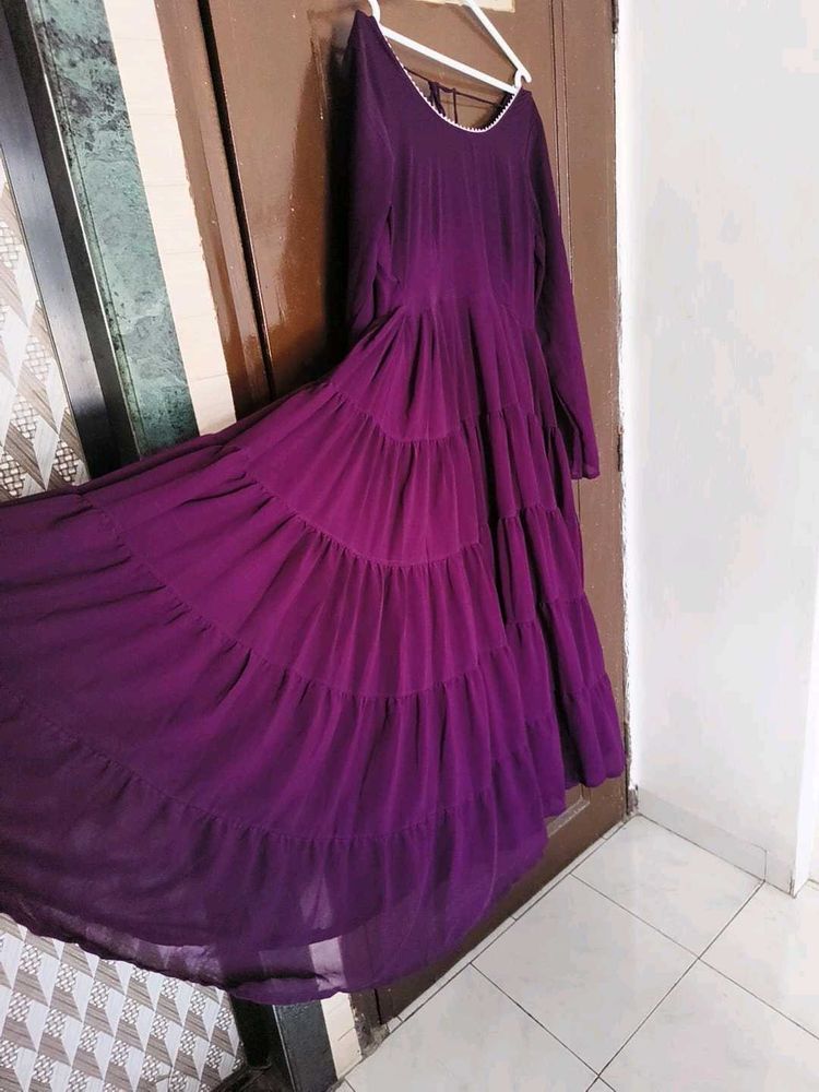Flowy Tiered Purple Anarkali Gown💜