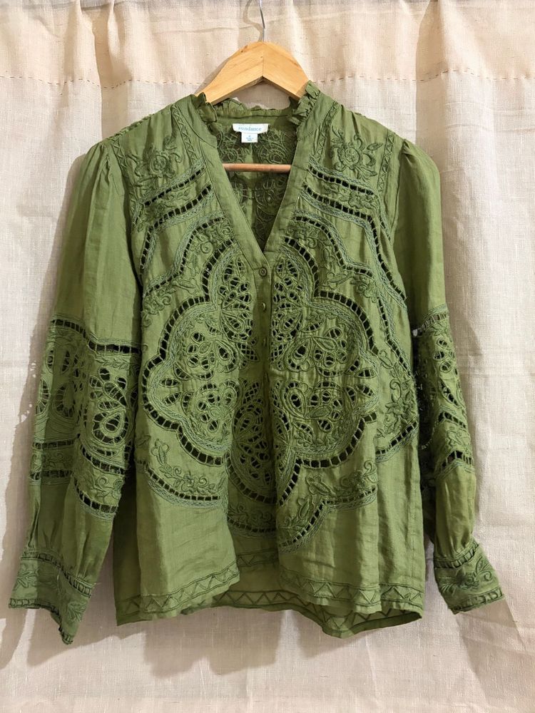 Embroidered cut-work blouse