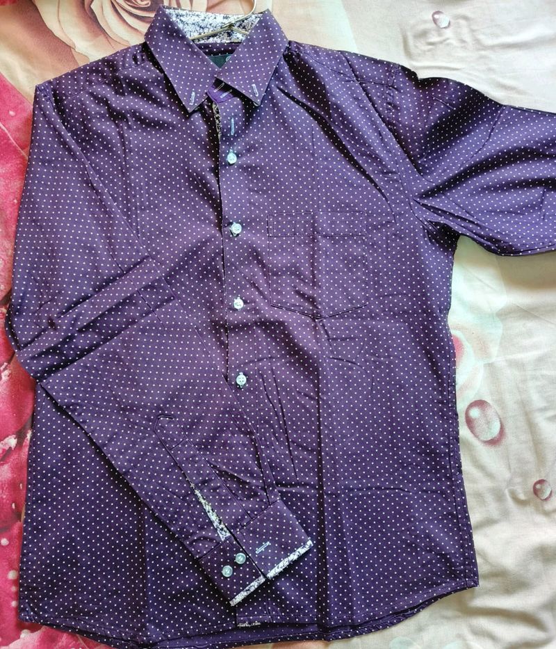 PURPLE SHIRT FOR MENS WITH WHITE DOTTED DESING