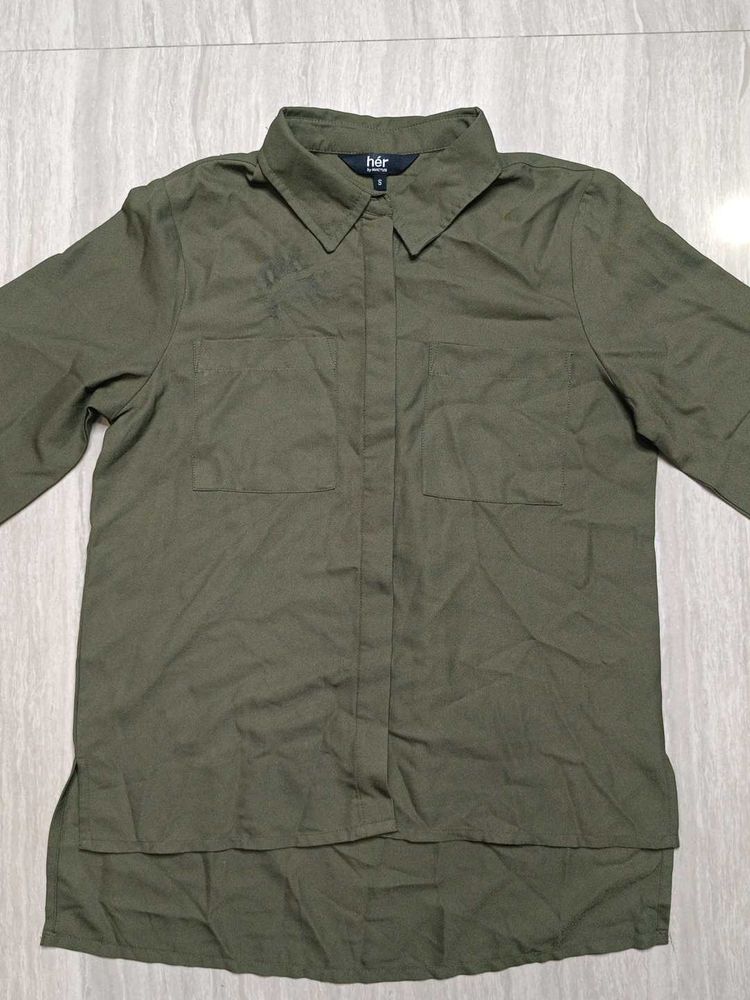 Women's Olive Green Button-Down Shirt