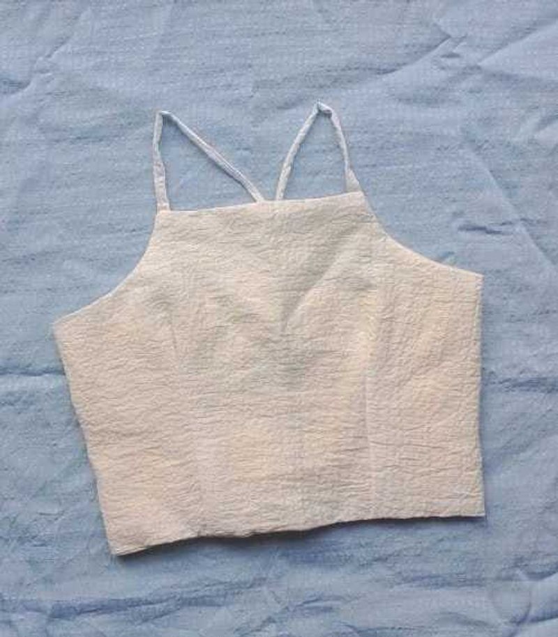 Crushed Texture Spaghetti Strap Crop Top