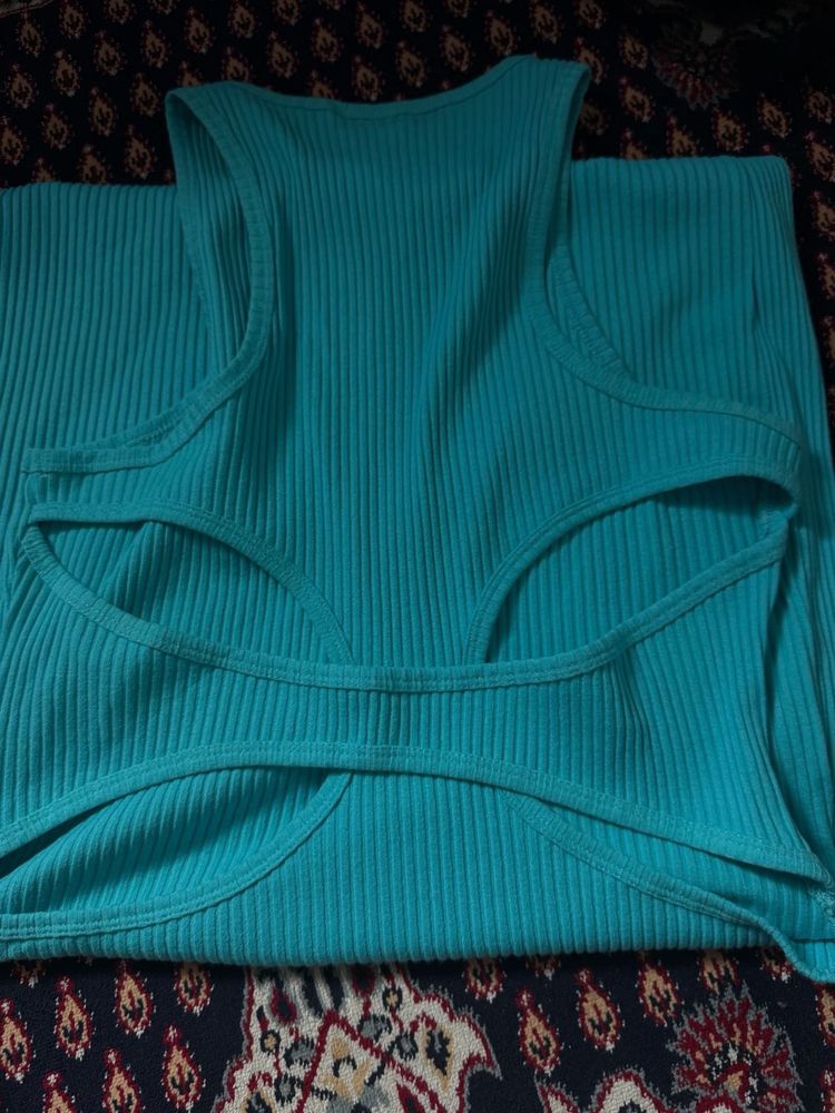 H&amp;M Turquoise Ribbed Knit Midi Dress